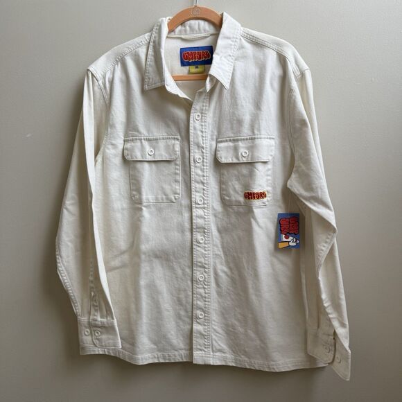 NWT Empyre Beige Long Sleeve Button Up Work Denim Shirt Mens Size Medium - Picture 1 of 4